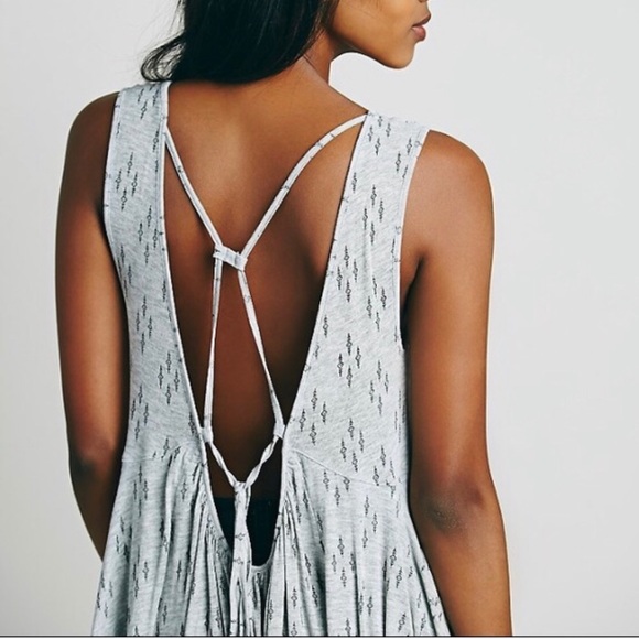Free People High Low Printed Lace Up Back Tank Top - Picture 2 of 6